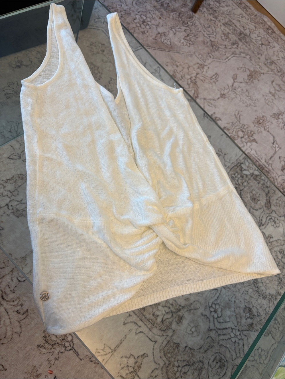 Lululemon White Knit Tank Top | Knotted Detail | Open Low Back | Size S (4-6)